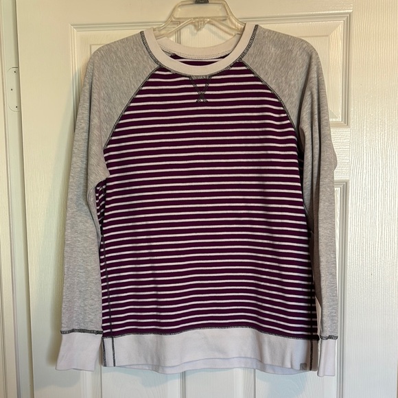 Eddie Bauer women’s purple striped crew neck sweater size large - Picture 1 of 8